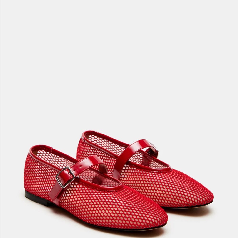 Steve Madden Red Mesh Mary Jane Flats with Buckle Strap